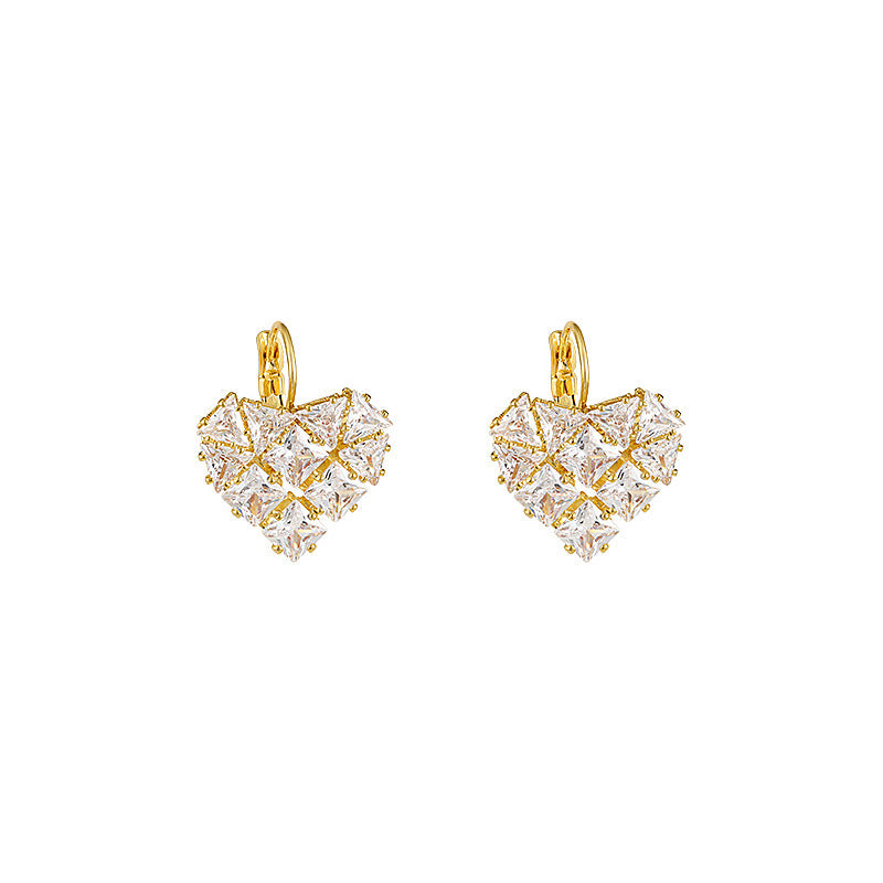 French Style Heart-shaped Zircon Earrings For Women