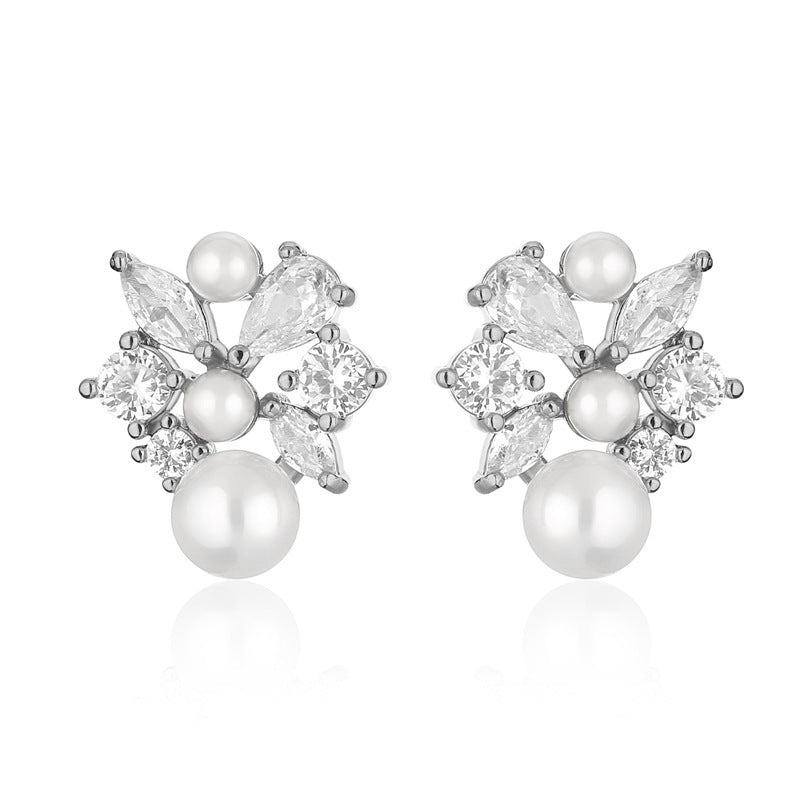 RAKOL French Square Diamond Pearl Stud Earrings