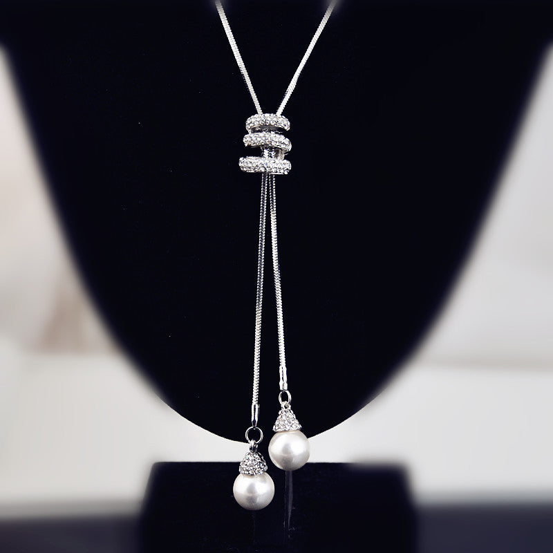 Female Accessories Pearl Necklace Twin High Sense