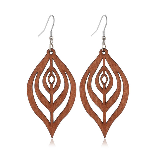 European And American Retro Style Wood Hollow Stud Earrings