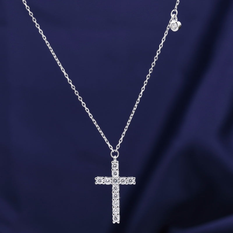 S925 Sterling Silver Simple Diamond Cross Necklace Female Net Celebrity Explosion Style Wild Temperament Clavicle Chain Popular Jewelry