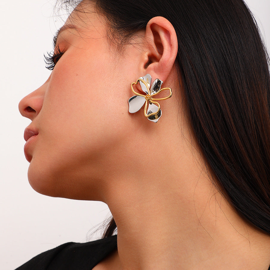 European And American Copper Plating 18K Gold Vintage Flower Earrings For Women