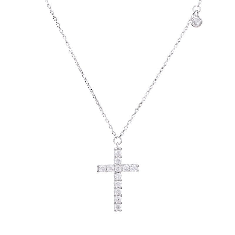 S925 Sterling Silver Simple Diamond Cross Necklace Female Net Celebrity Explosion Style Wild Temperament Clavicle Chain Popular Jewelry