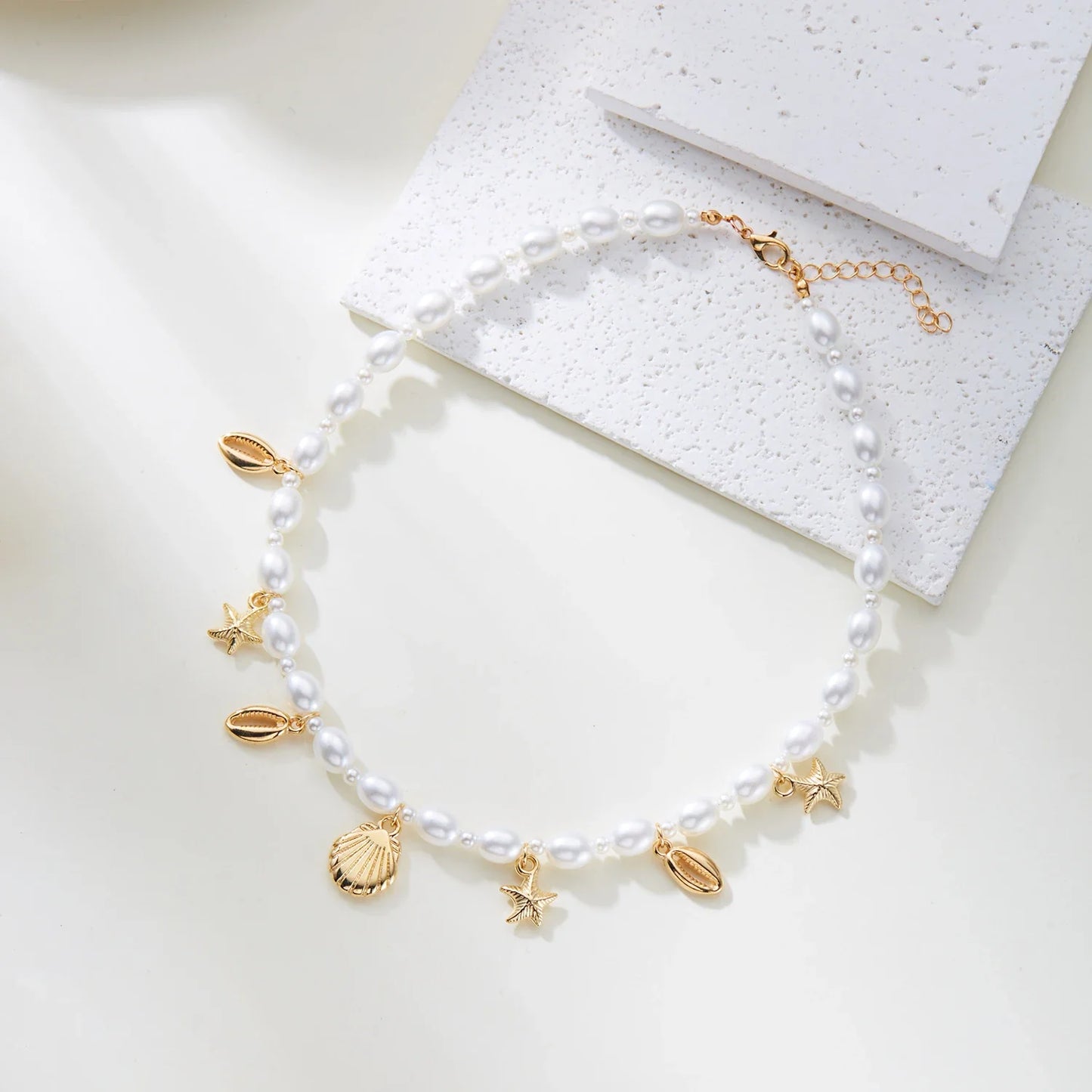 Bohemian Shell Polymer Bead Necklace