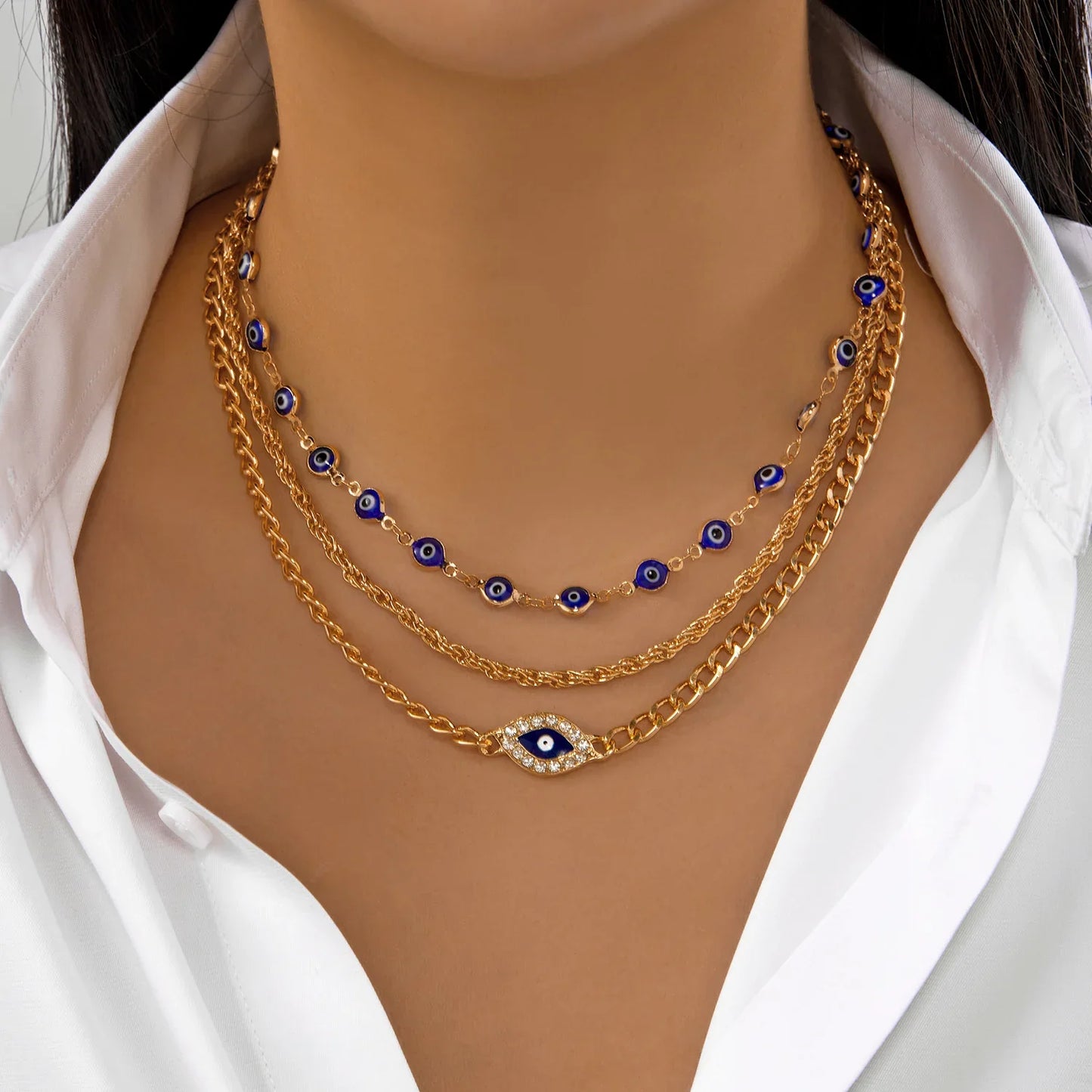 Multilayer Evil Eye Pearl Necklace