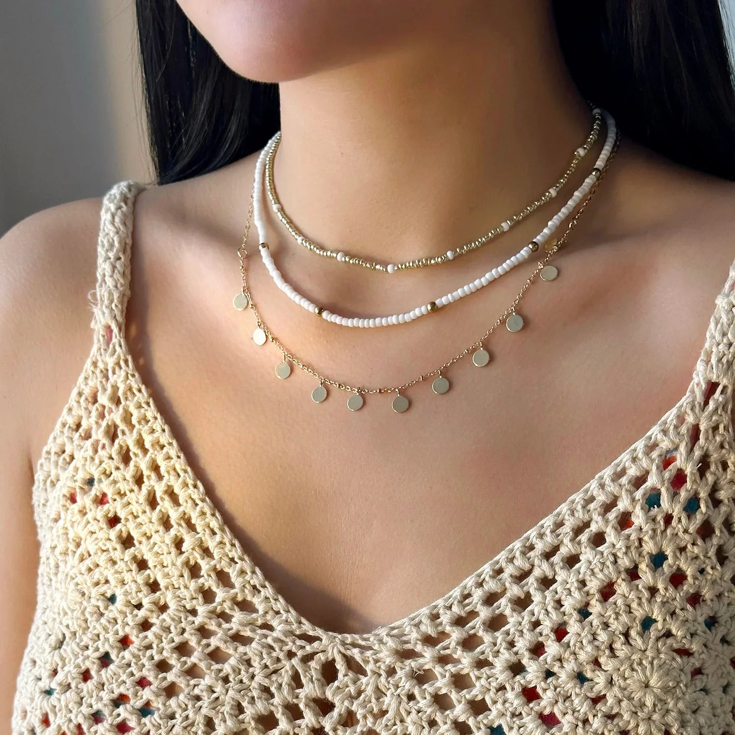 Bohemian Shell Polymer Bead Necklace