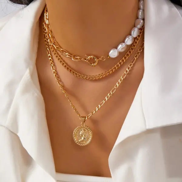 Multilayer Evil Eye Pearl Necklace