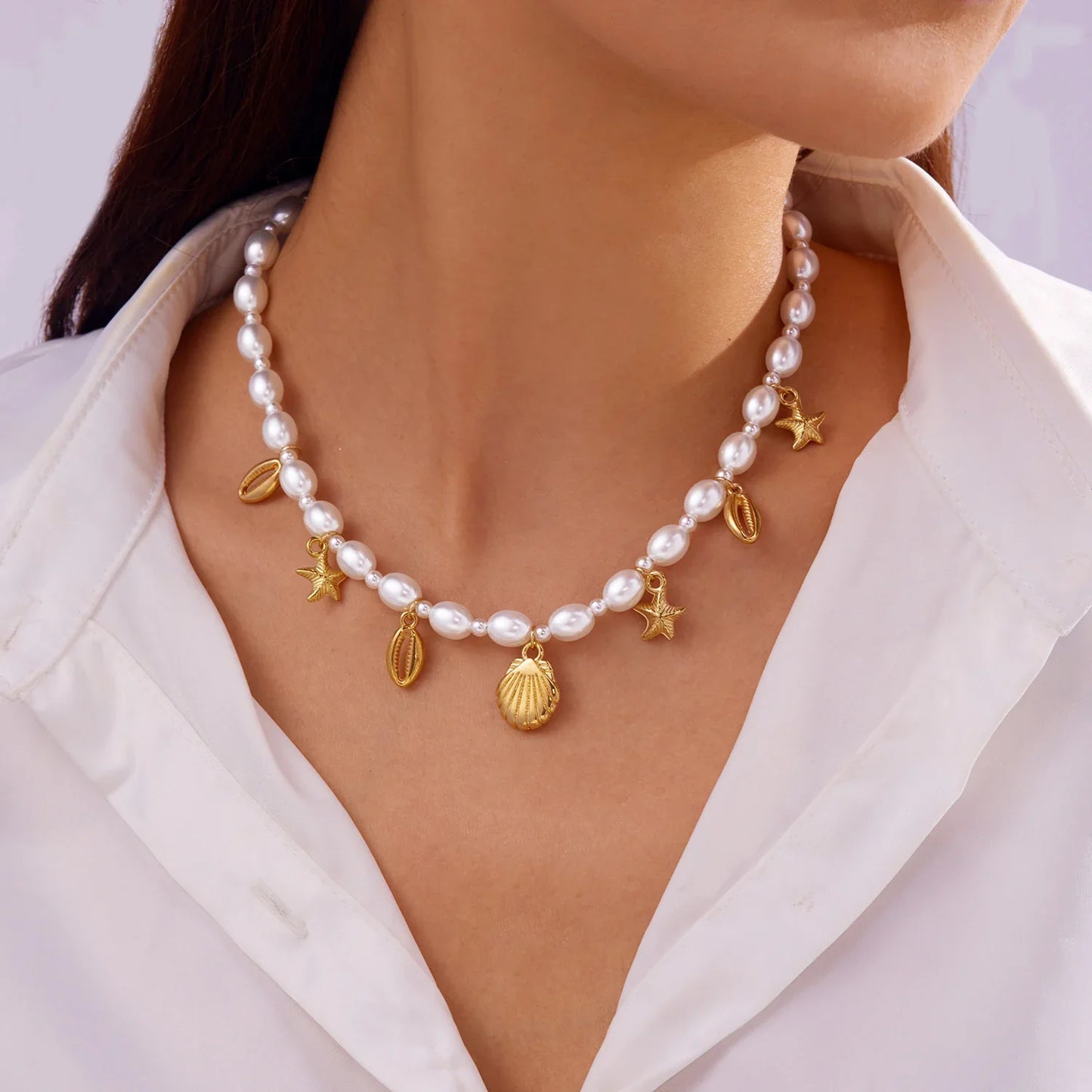 Bohemian Shell Polymer Bead Necklace