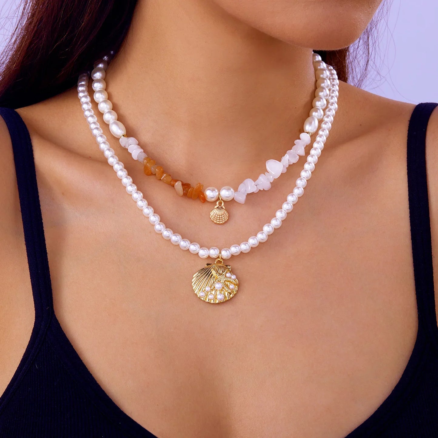 Bohemian Shell Polymer Bead Necklace