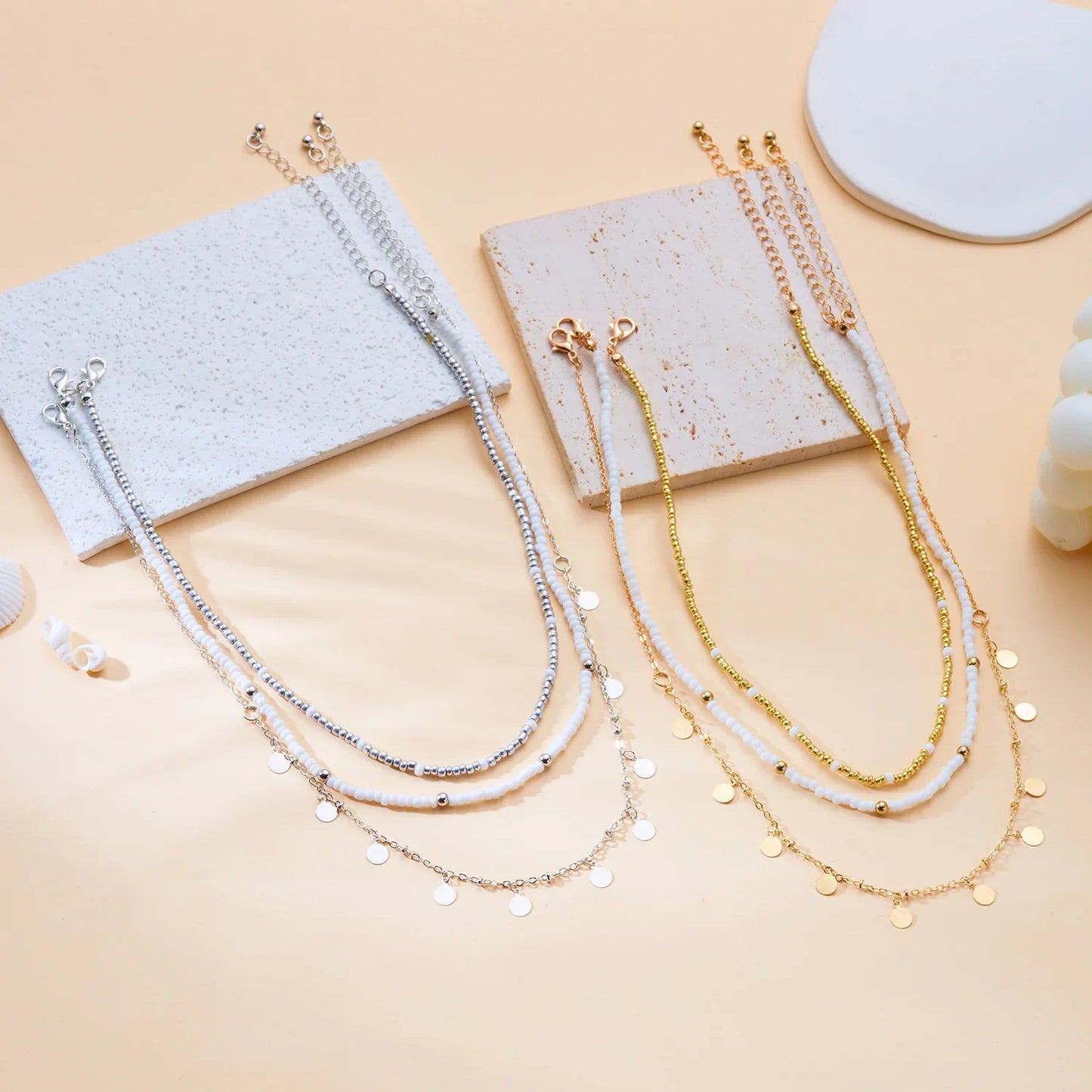Bohemian Shell Polymer Bead Necklace