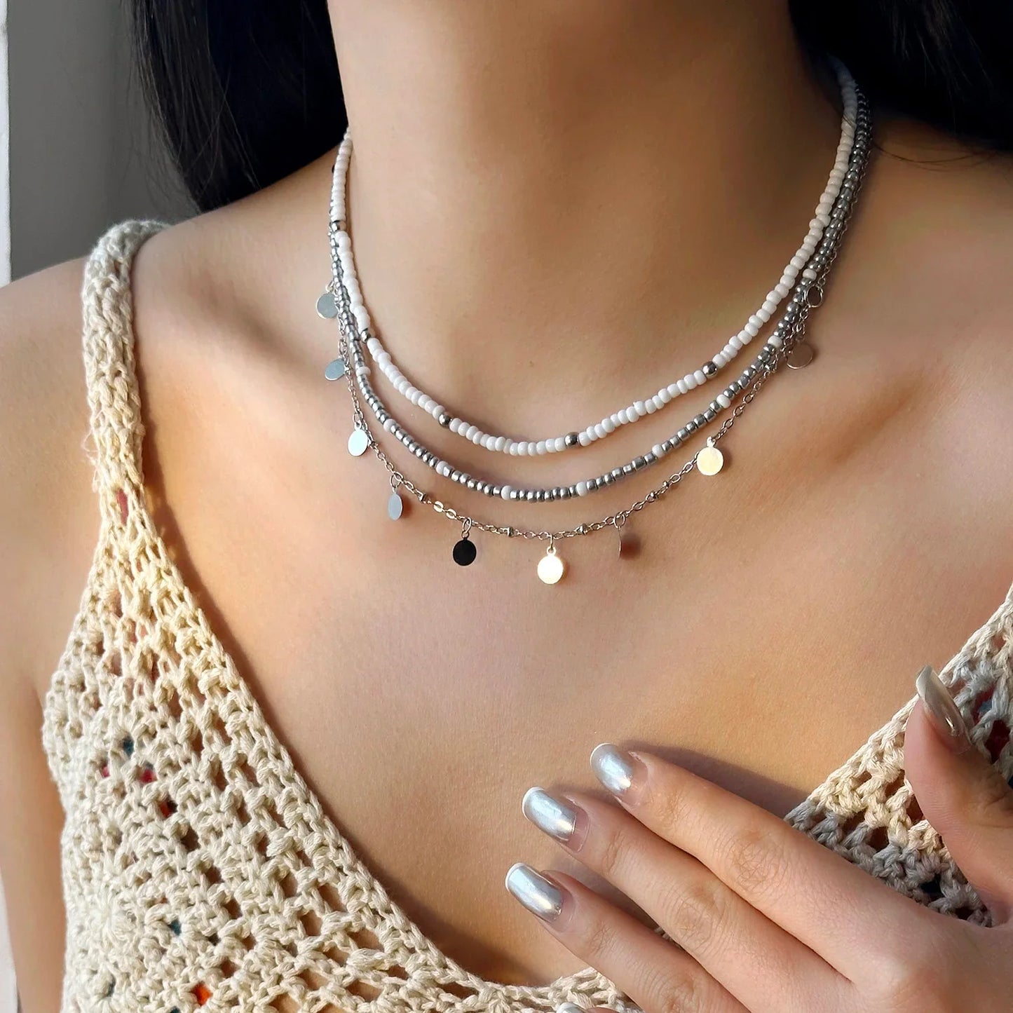 Bohemian Shell Polymer Bead Necklace