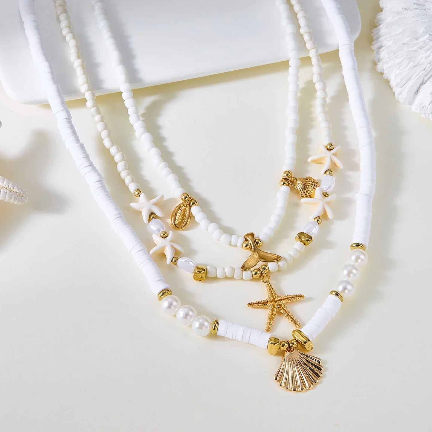 Bohemian Shell Polymer Bead Necklace