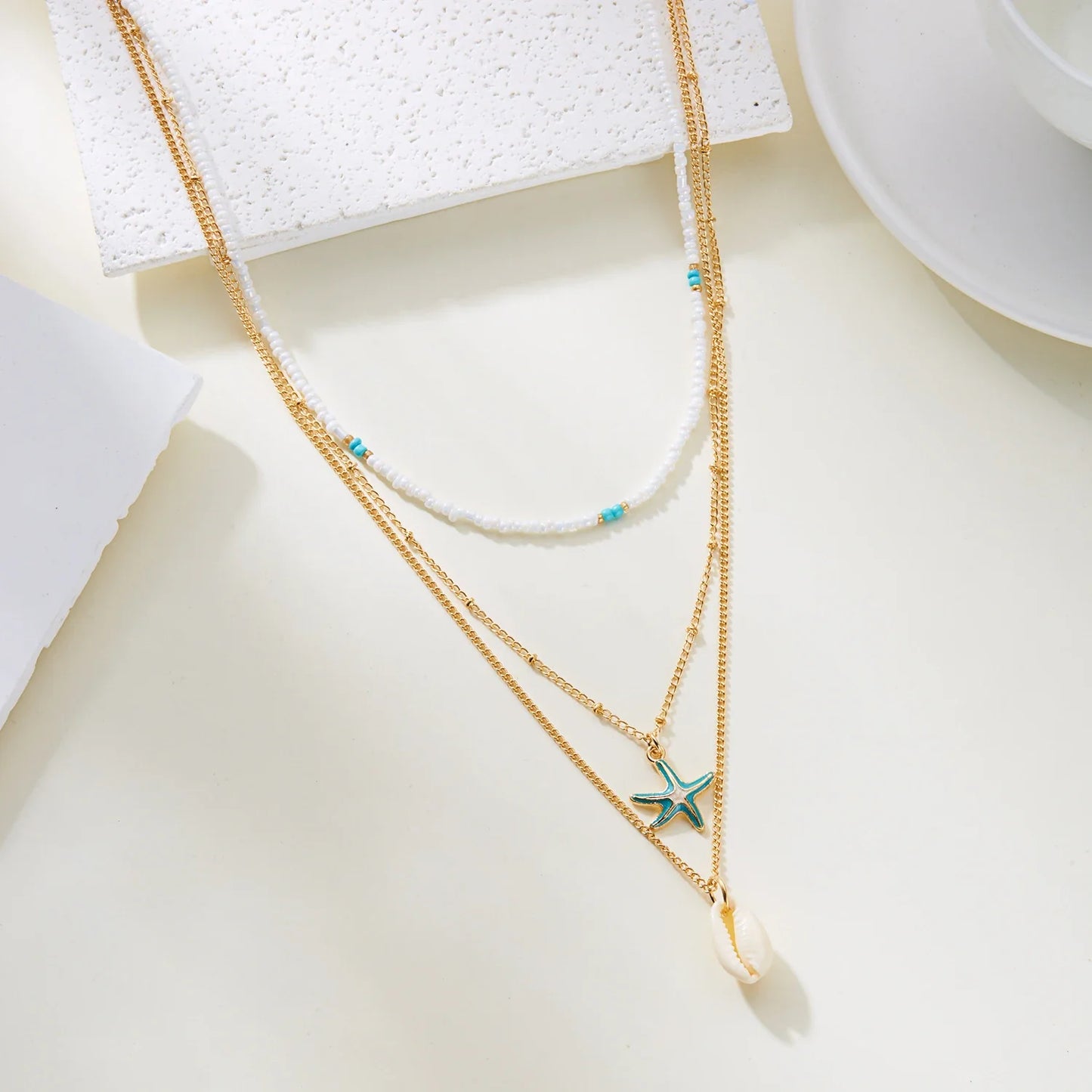 Bohemian Shell Polymer Bead Necklace