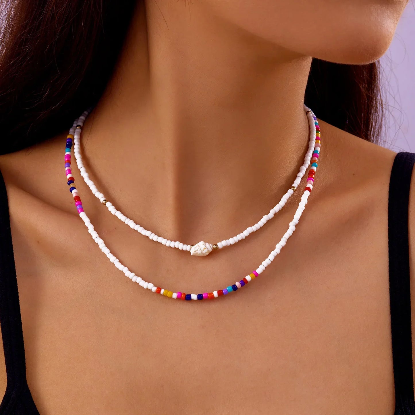Bohemian Shell Polymer Bead Necklace