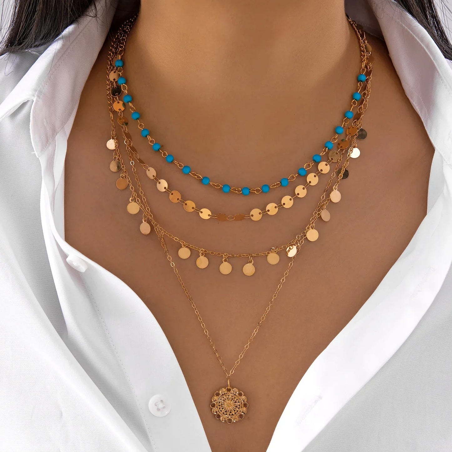 Multilayer Evil Eye Pearl Necklace