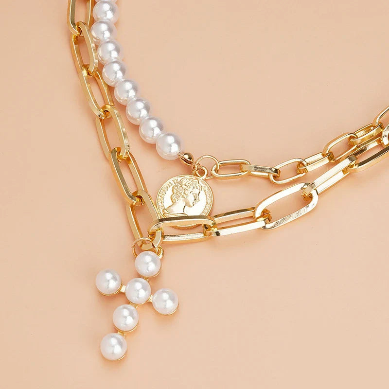 Multilayer Evil Eye Pearl Necklace