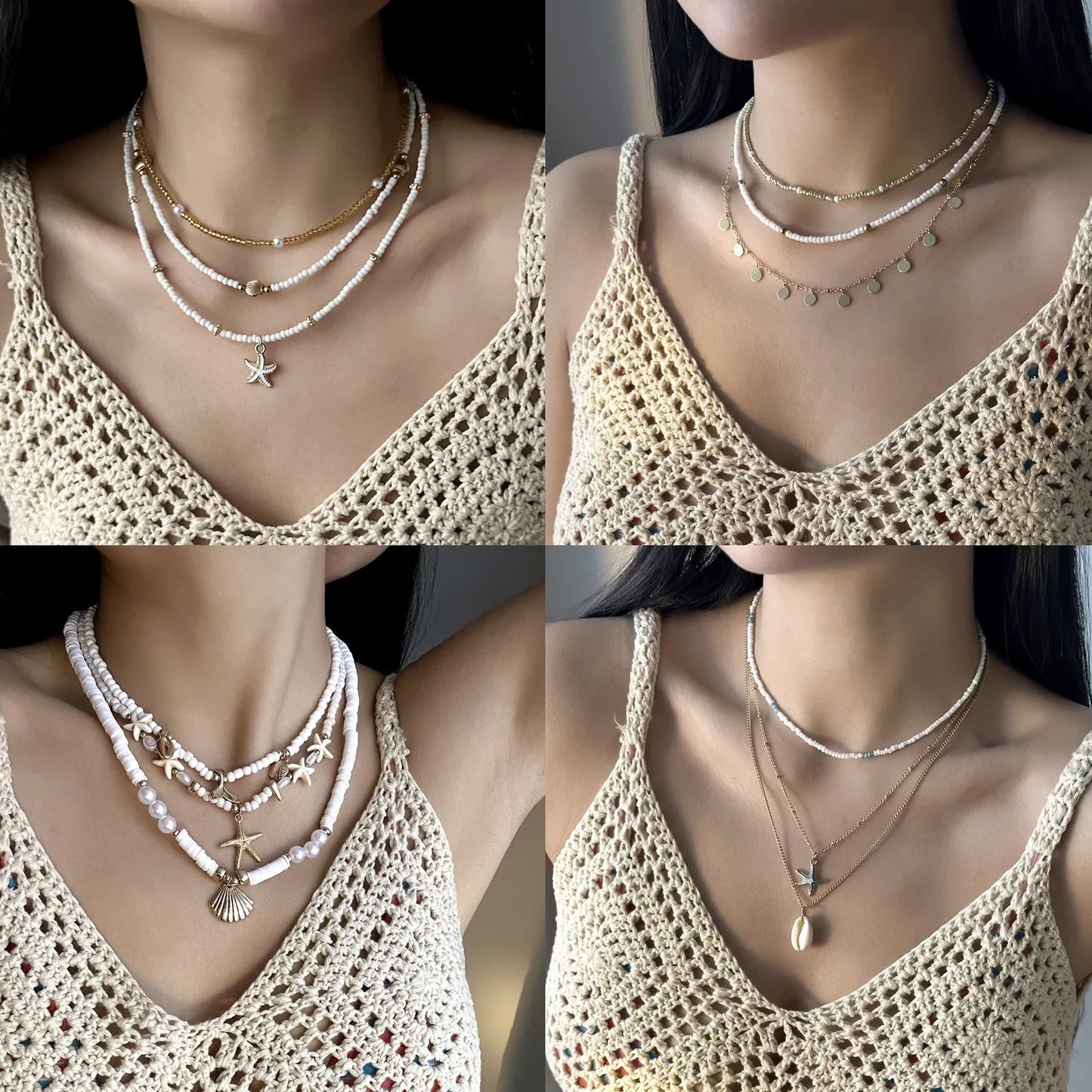 Bohemian Shell Polymer Bead Necklace