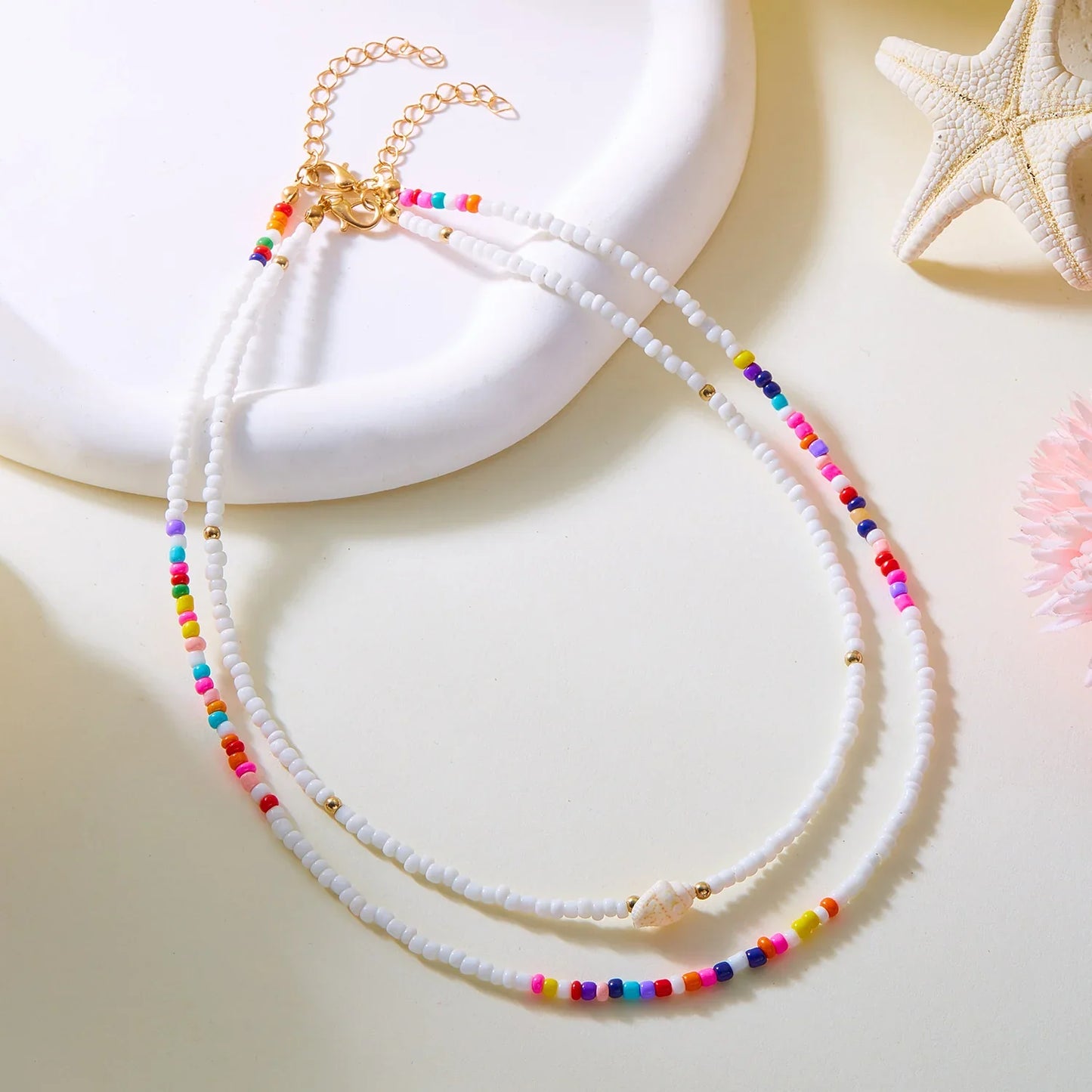 Bohemian Shell Polymer Bead Necklace