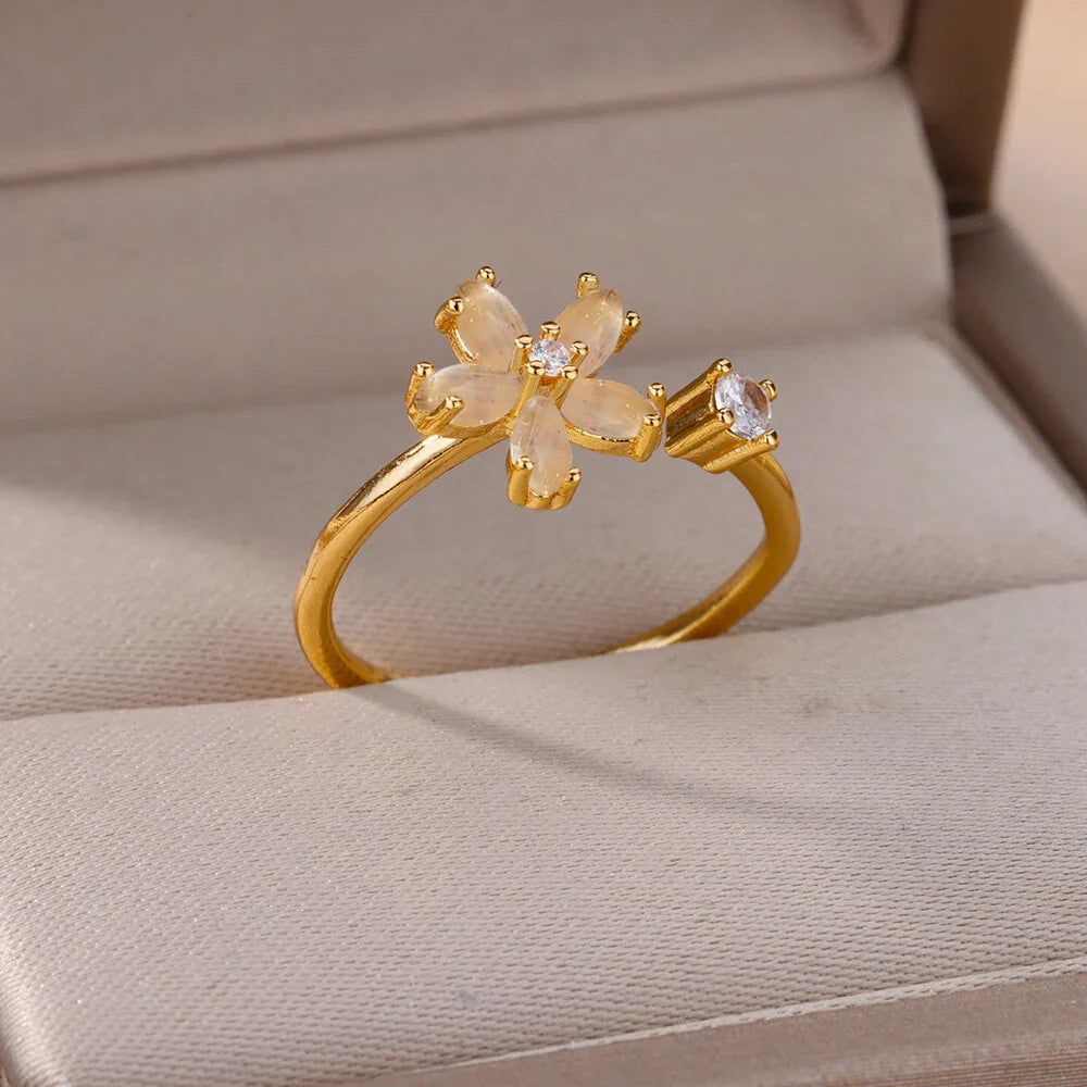 Aesthetic Opal Flower Stainless Ring
