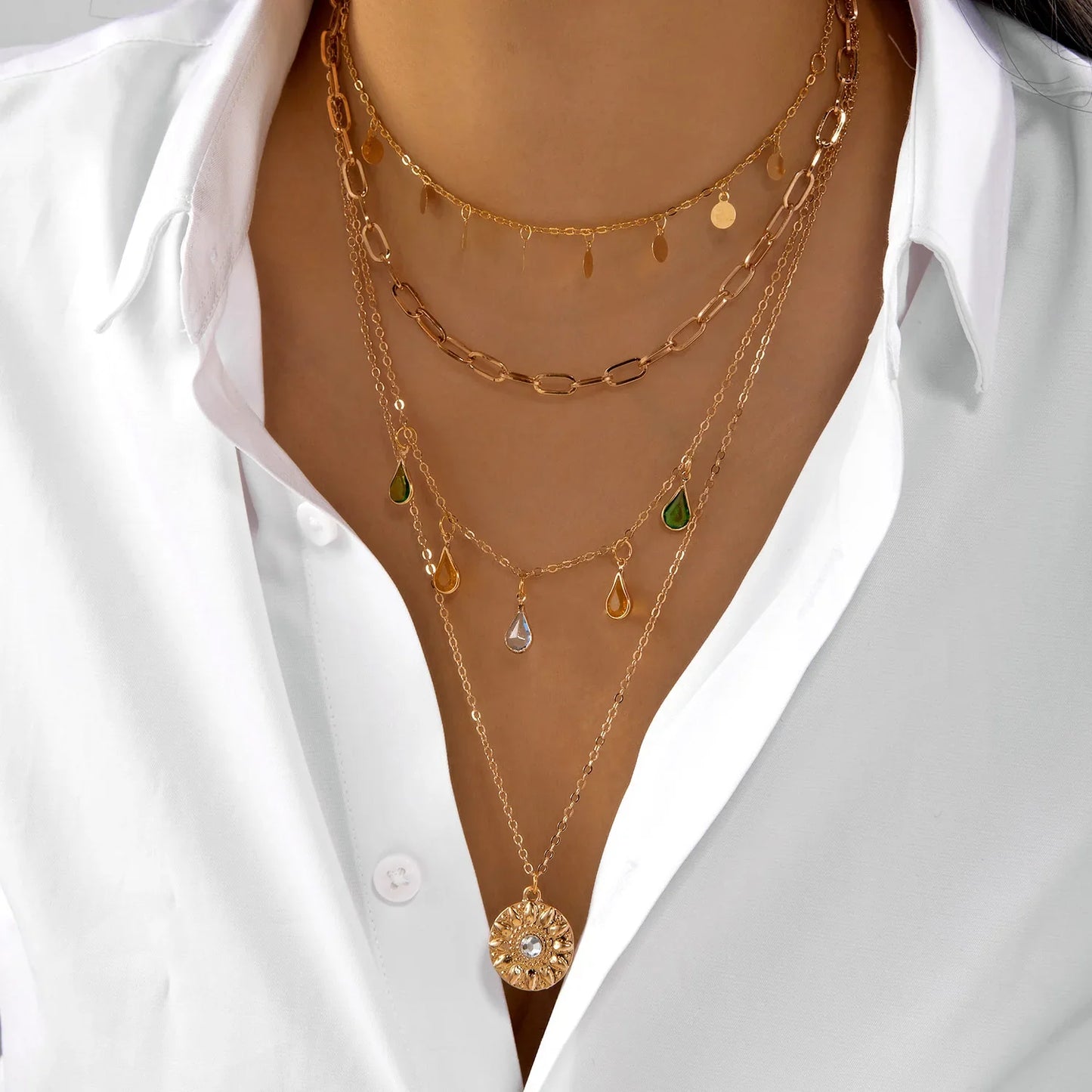 Multilayer Evil Eye Pearl Necklace