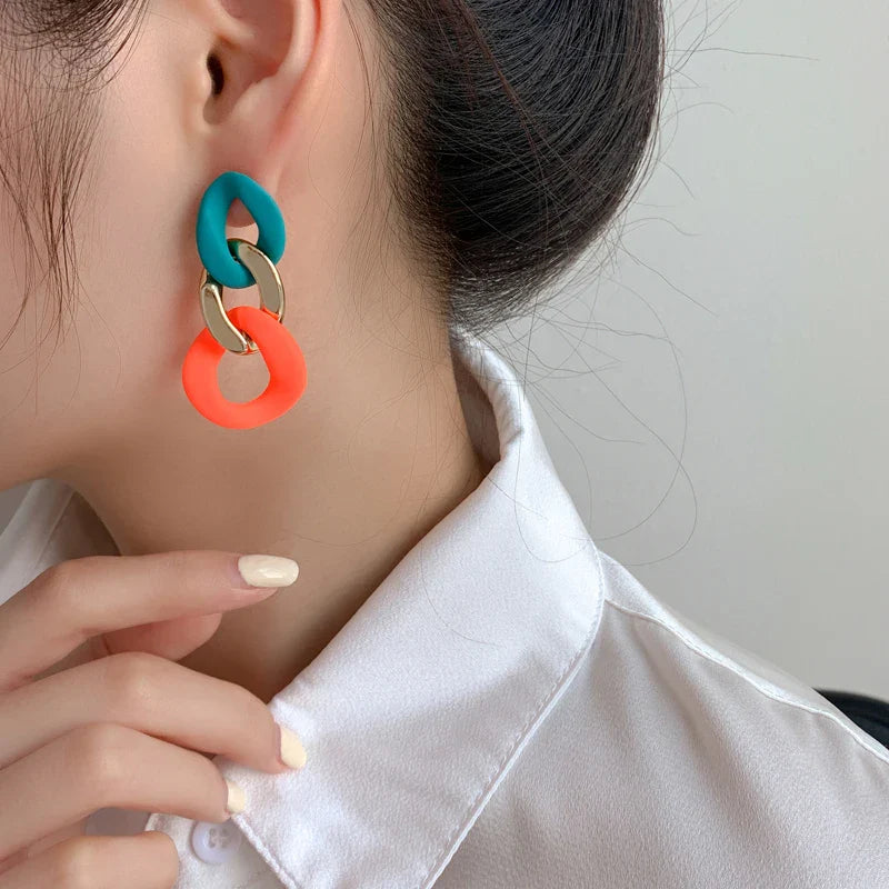 Color-Block Statement Resin Earrings