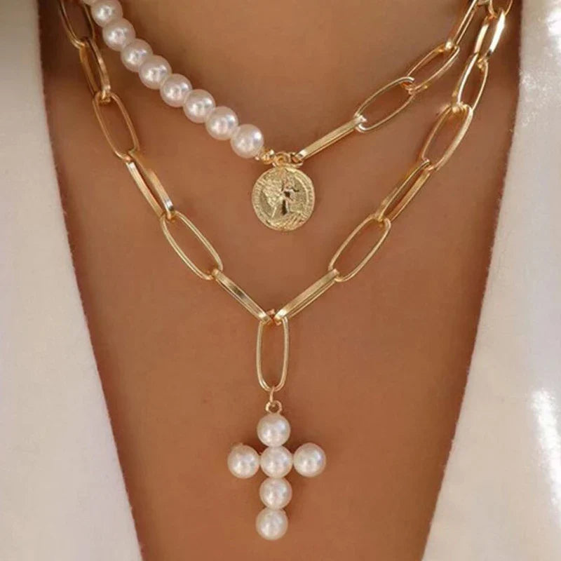 Multilayer Evil Eye Pearl Necklace