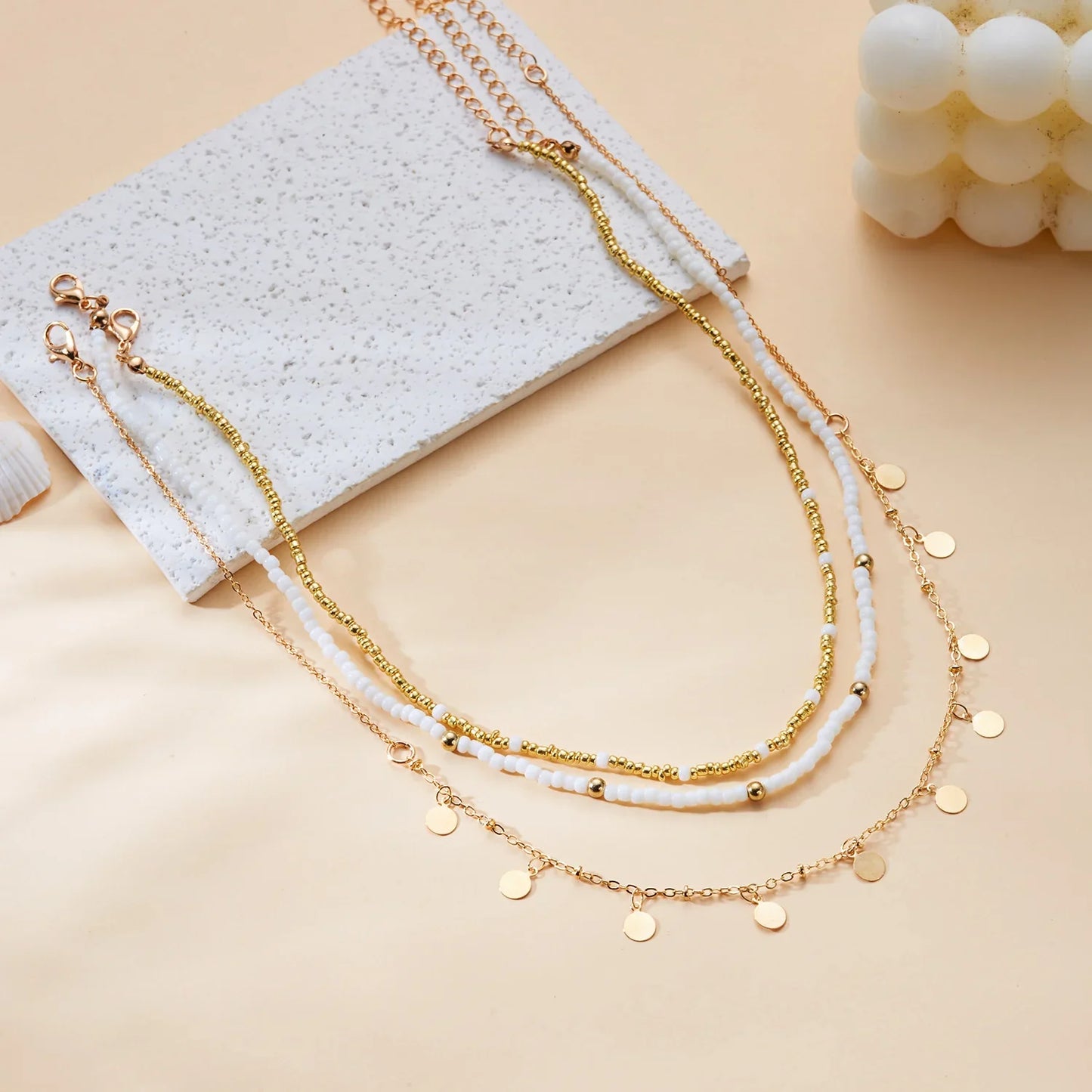 Bohemian Shell Polymer Bead Necklace