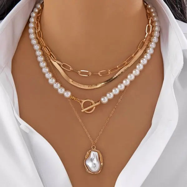 Multilayer Evil Eye Pearl Necklace