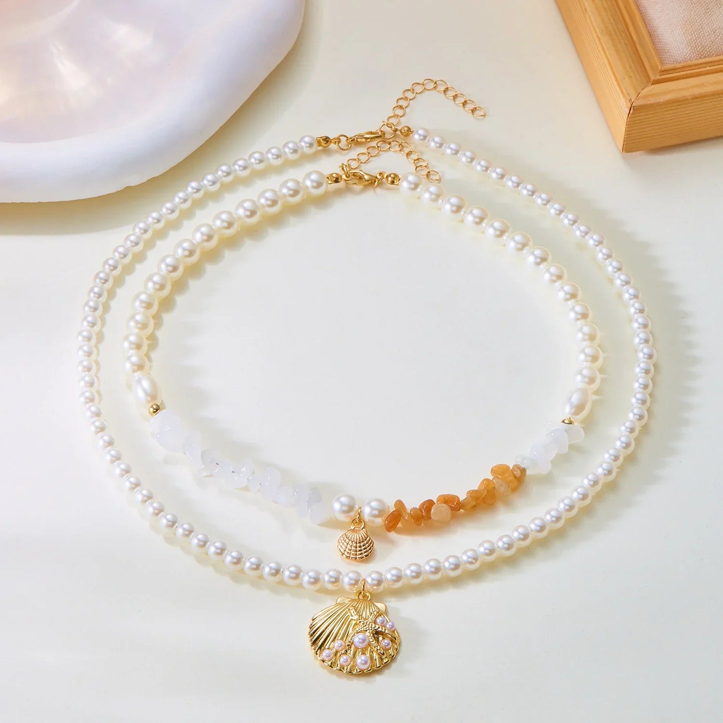 Bohemian Shell Polymer Bead Necklace