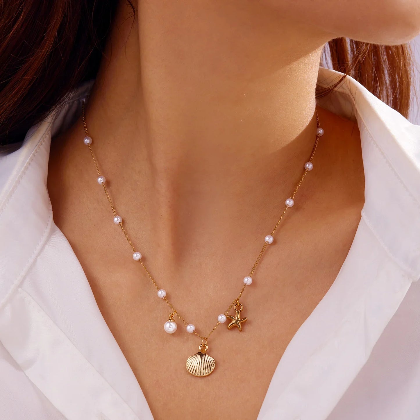 Bohemian Shell Polymer Bead Necklace