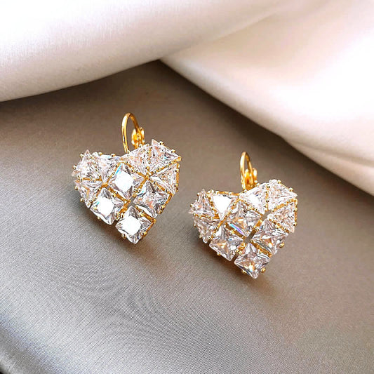French Style Heart-shaped Zircon Earrings For Women