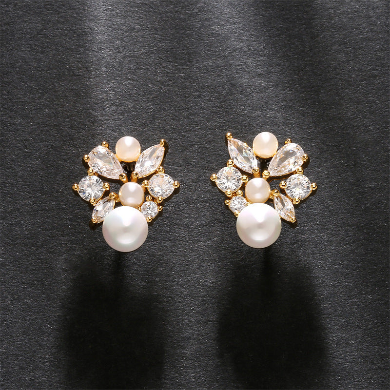 RAKOL French Square Diamond Pearl Stud Earrings