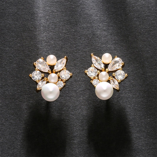 RAKOL French Square Diamond Pearl Stud Earrings
