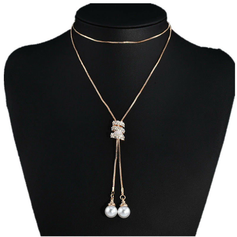 Female Accessories Pearl Necklace Twin High Sense