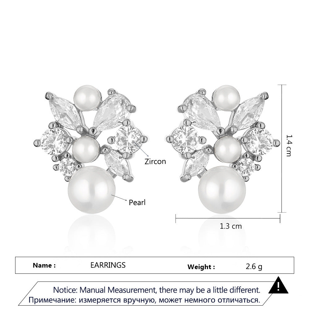 RAKOL French Square Diamond Pearl Stud Earrings