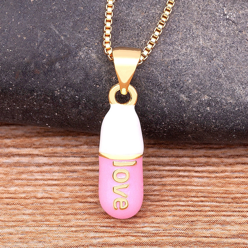 Pill Capsule Love Necklace For Women Cross Medicine