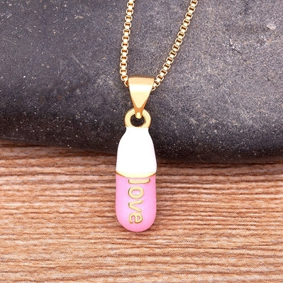 Pill Capsule Love Necklace For Women Cross Medicine