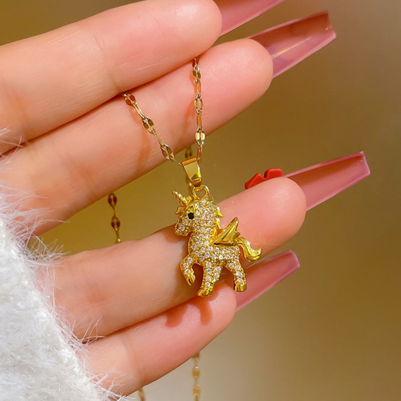 Rhinestones Unicorn Pendant Necklace [LOW STOCK]